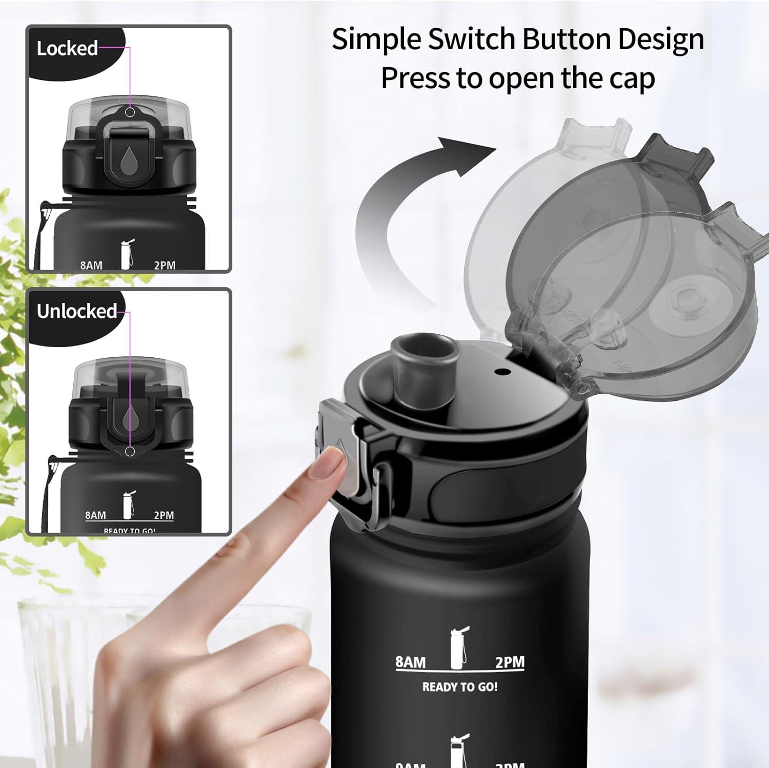 image:imageVikaster Bouteille deau Gourde 500ml1000ml1500ml sans BPA tanche ampamp Rutilisable Convient Pour la Sport Gourde Randonne Yoga Camping GymAmat Noir