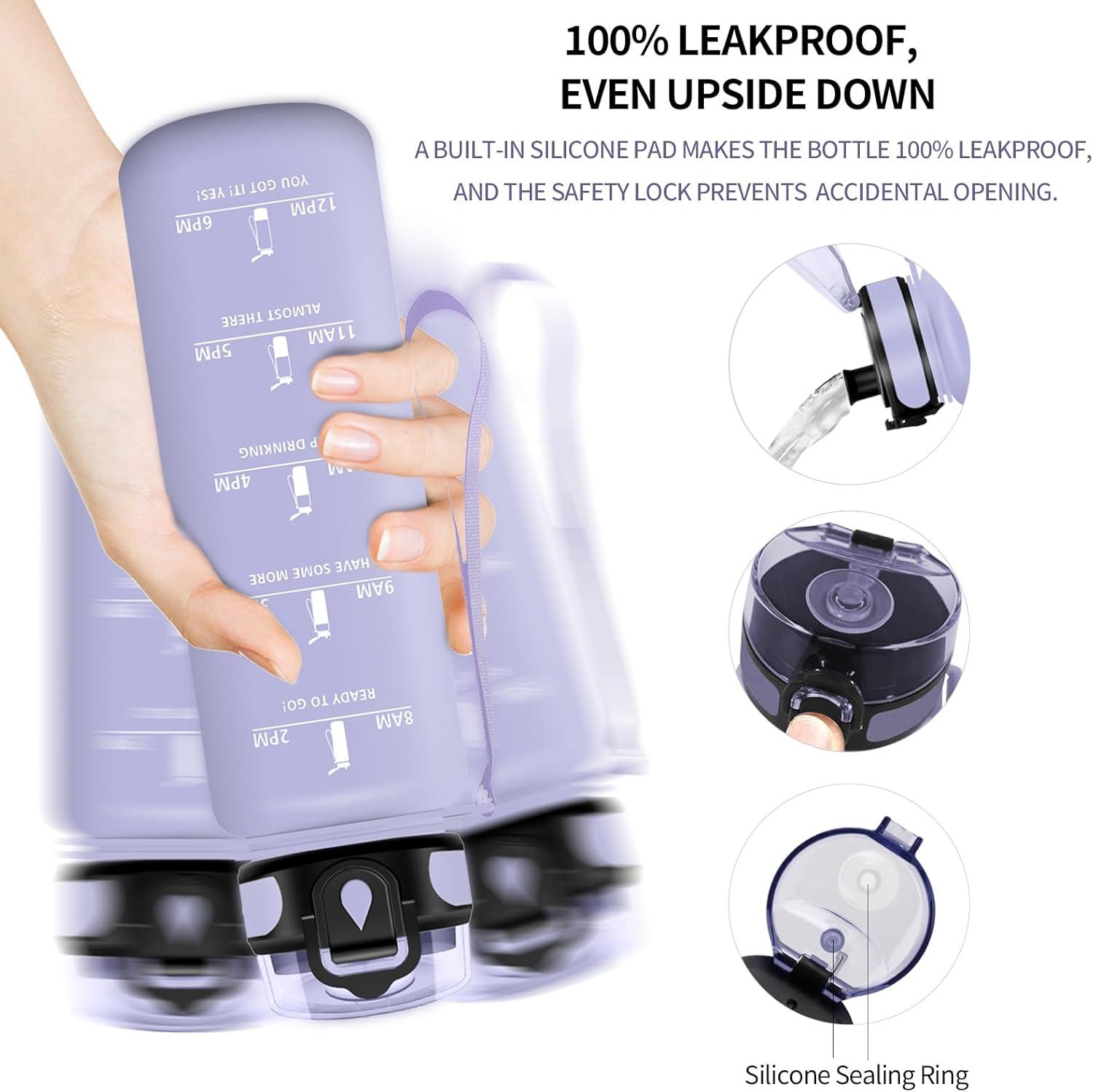 image:imageVikaster Bouteille deau Gourde 500ml1000ml1500ml sans BPA tanche ampamp Rutilisable Convient Pour la Sport Gourde Randonne Yoga Camping GymAviolet Clair