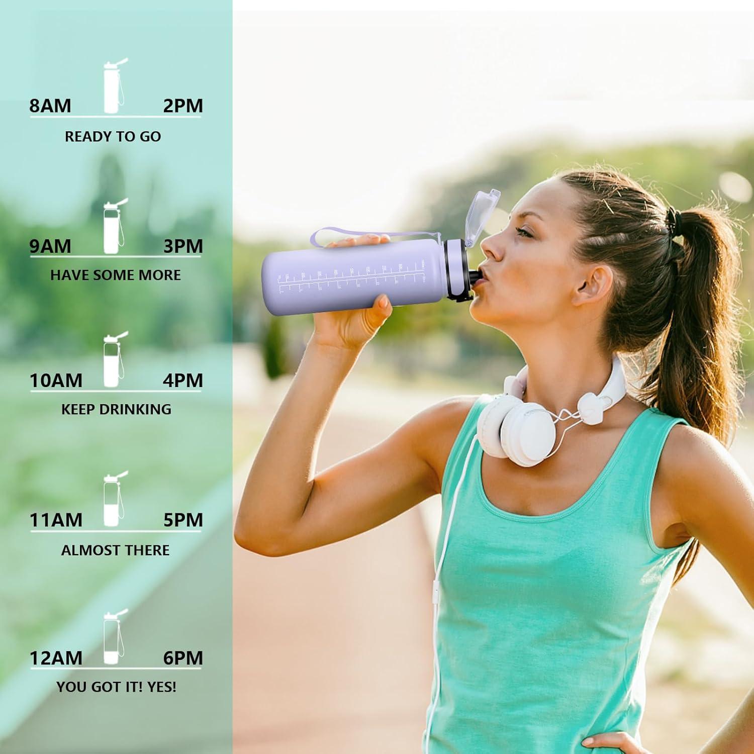 image:imageVikaster Bouteille deau Gourde 500ml1000ml1500ml sans BPA tanche ampamp Rutilisable Convient Pour la Sport Gourde Randonne Yoga Camping GymAviolet Clair