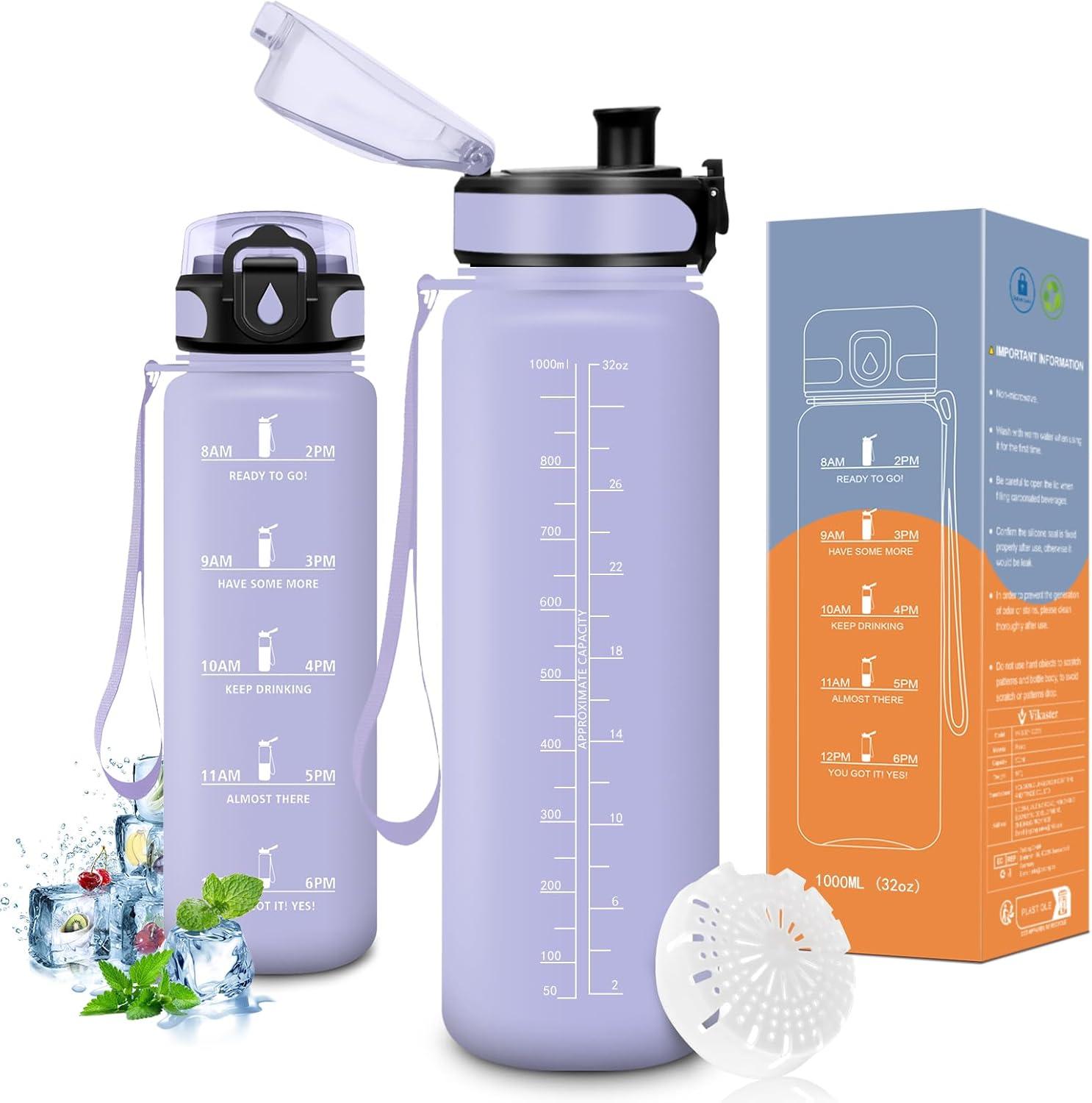 image:imageVikaster Bouteille deau Gourde 500ml1000ml1500ml sans BPA tanche ampamp Rutilisable Convient Pour la Sport Gourde Randonne Yoga Camping GymAviolet Clair