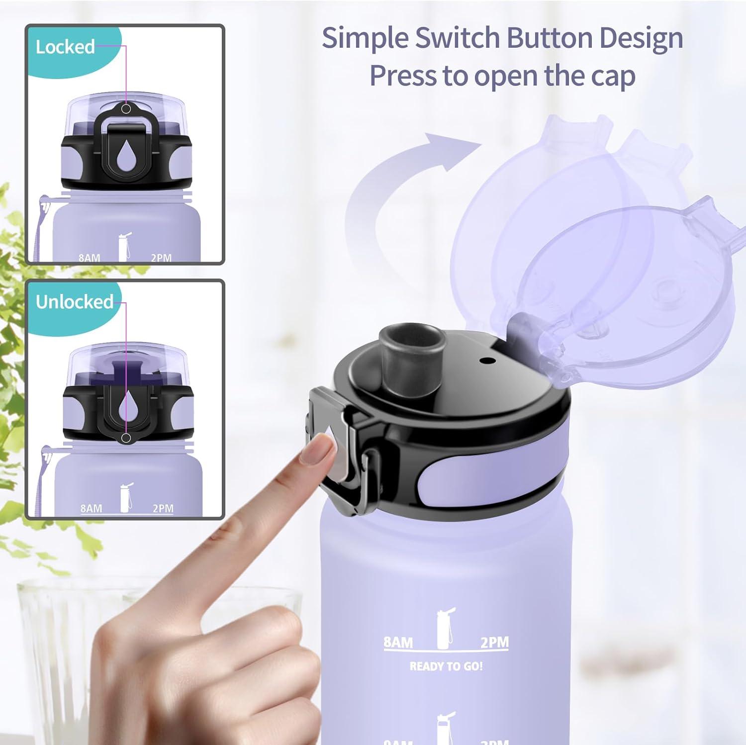 image:imageVikaster Bouteille deau Gourde 500ml1000ml1500ml sans BPA tanche ampamp Rutilisable Convient Pour la Sport Gourde Randonne Yoga Camping GymAviolet Clair