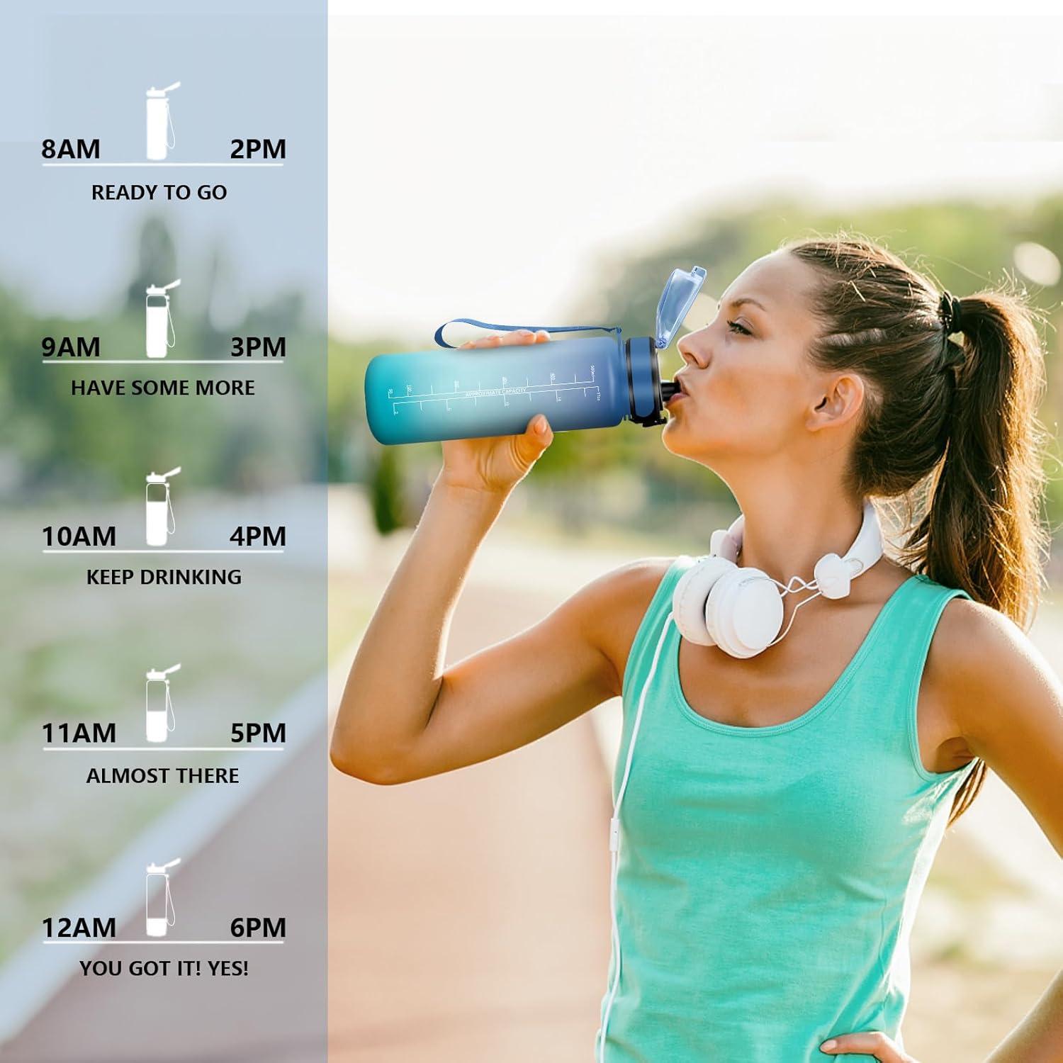 image:imageVikaster Bouteille deau Gourde 500ml1000ml1500ml sans BPA tanche ampamp Rutilisable Convient Pour la Sport Gourde Randonne Yoga Camping GymBbleu Vert