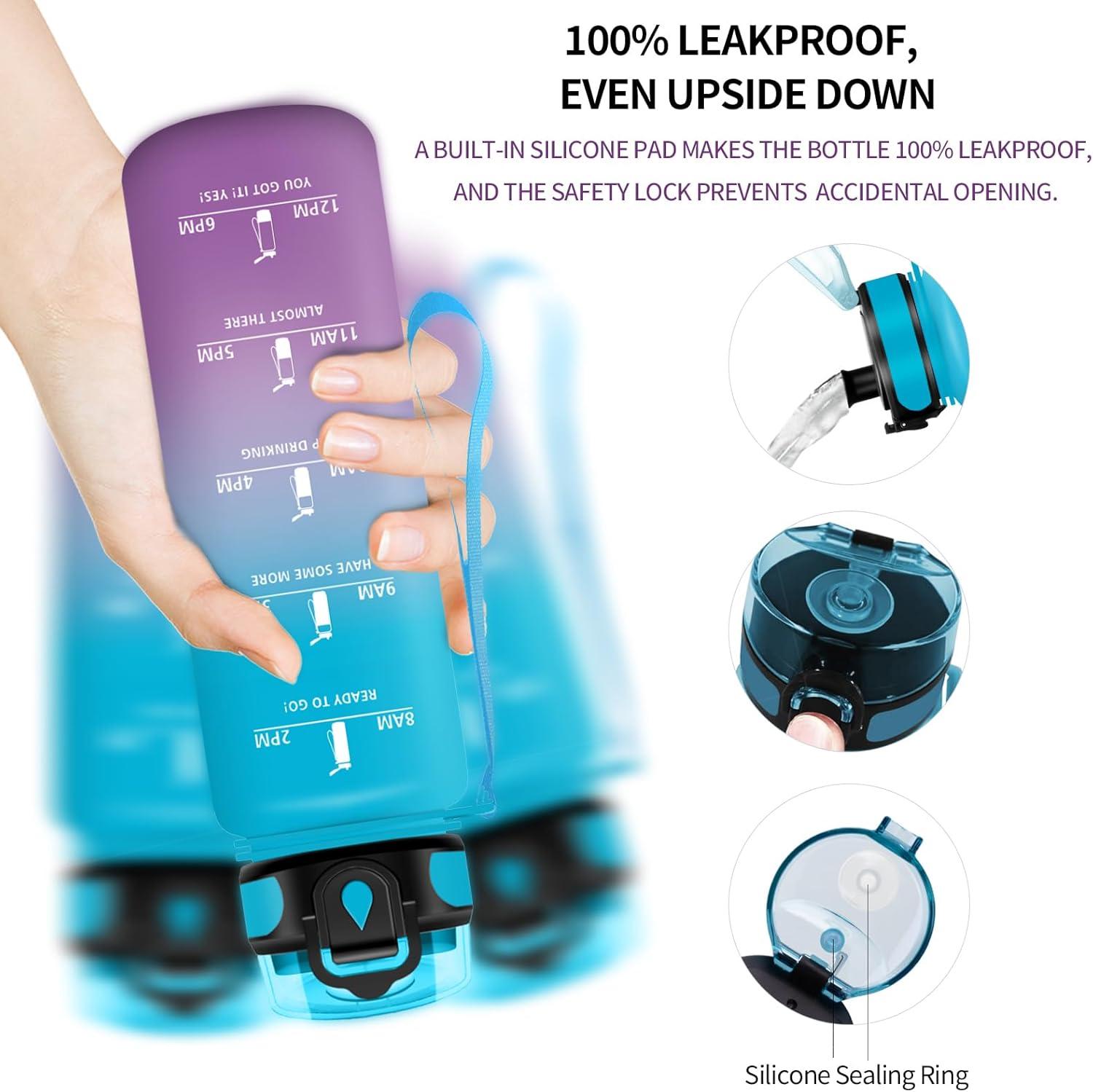 image:imageVikaster Bouteille deau Gourde 500ml1000ml1500ml sans BPA tanche ampamp Rutilisable Convient Pour la Sport Gourde Randonne Yoga Camping GymBbleu Violet