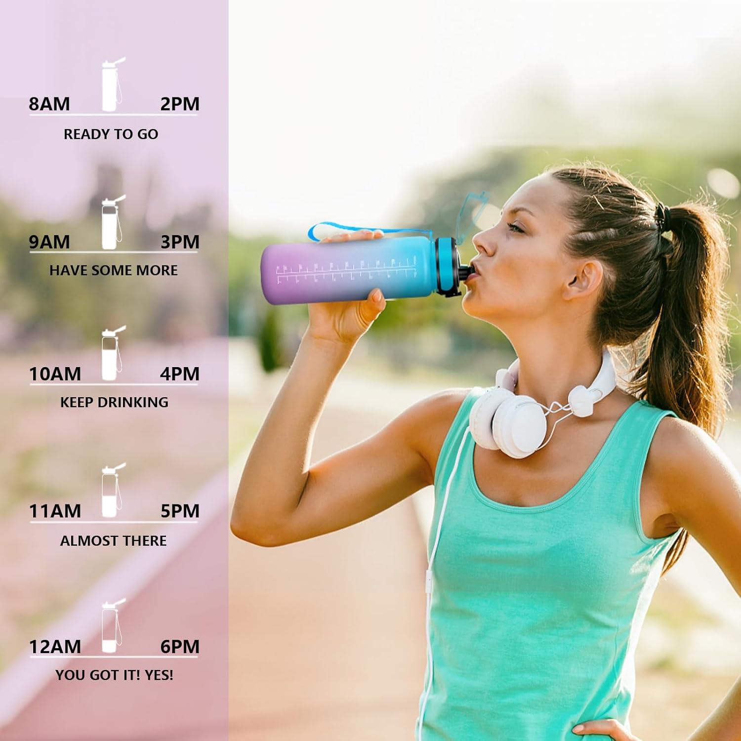 image:imageVikaster Bouteille deau Gourde 500ml1000ml1500ml sans BPA tanche ampamp Rutilisable Convient Pour la Sport Gourde Randonne Yoga Camping GymBbleu Violet