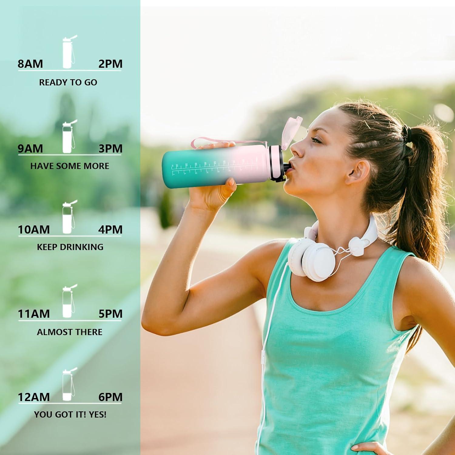 image:imageVikaster Bouteille deau Gourde 500ml1000ml1500ml sans BPA tanche ampamp Rutilisable Convient Pour la Sport Gourde Randonne Yoga Camping GymBrose Cyan