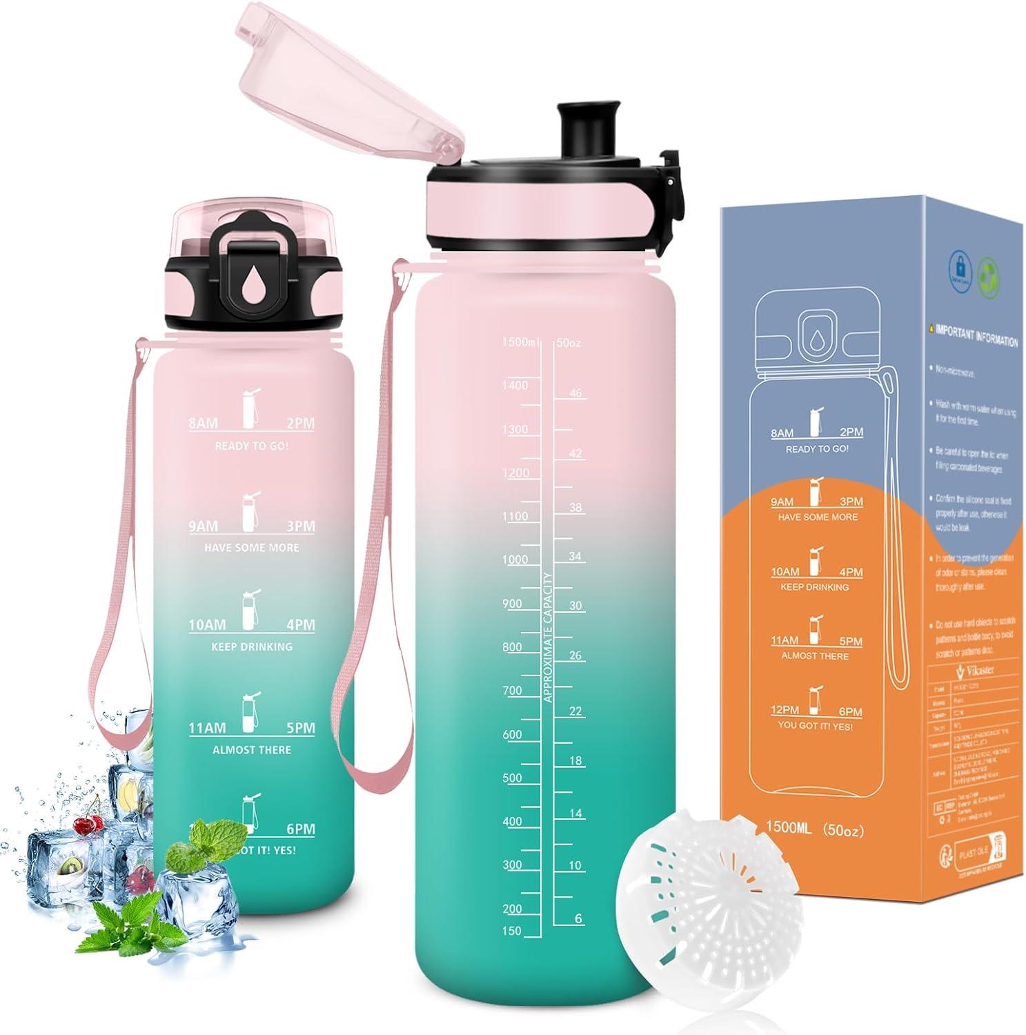 image:imageVikaster Bouteille deau Gourde 500ml1000ml1500ml sans BPA tanche ampamp Rutilisable Convient Pour la Sport Gourde Randonne Yoga Camping GymBrose Cyan