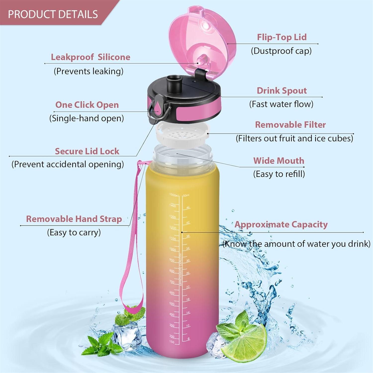image:imageVikaster Bouteille deau Gourde 500ml1000ml1500ml sans BPA tanche ampamp Rutilisable Convient Pour la Sport Gourde Randonne Yoga Camping GymBrose Jaune