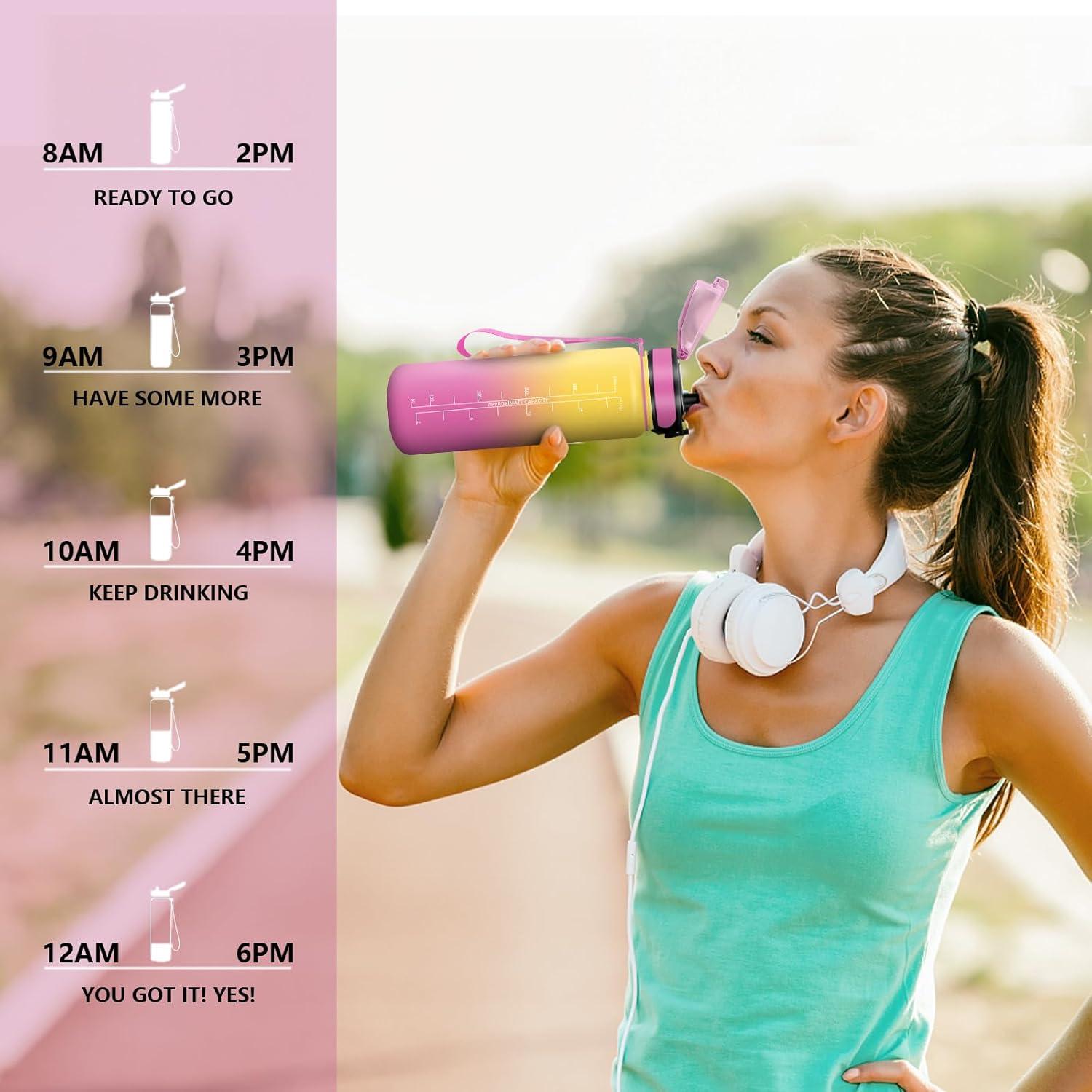 image:imageVikaster Bouteille deau Gourde 500ml1000ml1500ml sans BPA tanche ampamp Rutilisable Convient Pour la Sport Gourde Randonne Yoga Camping GymBrose Jaune