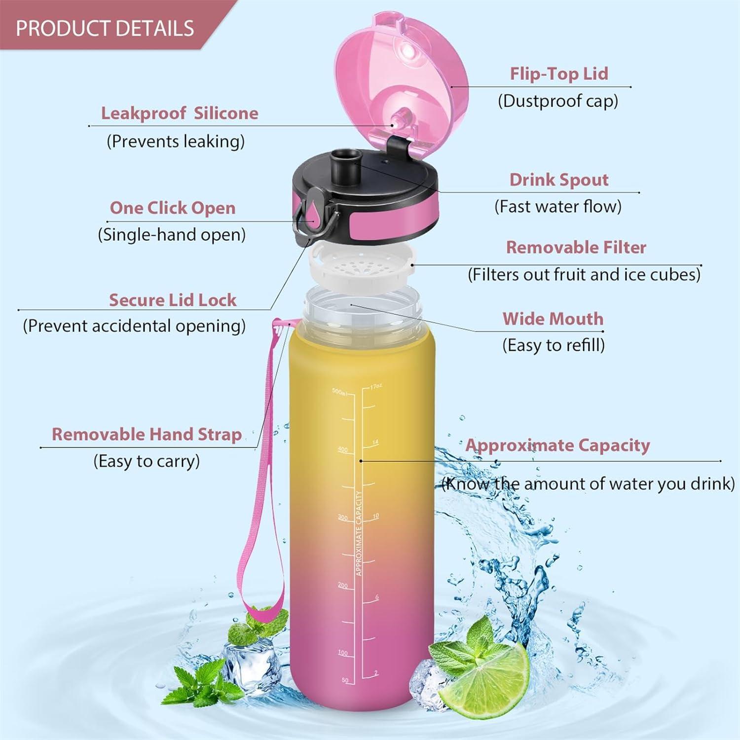 image:imageVikaster Bouteille deau Gourde 500ml1000ml1500ml sans BPA tanche ampamp Rutilisable Convient Pour la Sport Gourde Randonne Yoga Camping GymBrose Jaune
