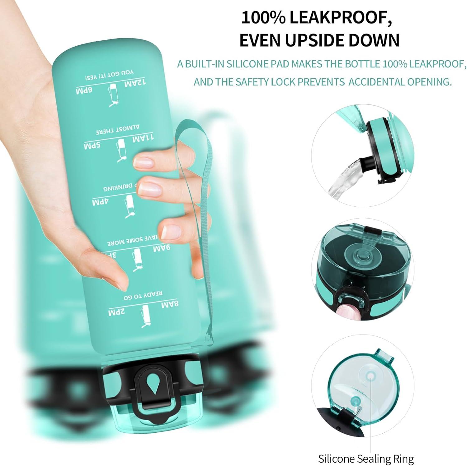 image:imageVikaster Bouteille deau Gourde 500ml1000ml1500ml sans BPA tanche ampamp Rutilisable Convient Pour la Sport Gourde Randonne Yoga Camping GymTurquoise