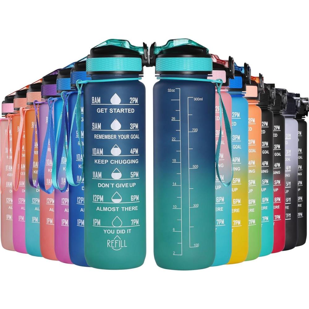 image:imageGeeRic Bouteille deau Bouteille deau de Sport 1000 ML avec chelle et Marqueur de Temps Grande Bouteille deau tanche pour la Salle de Sport en Plein AirDgrad Bleu