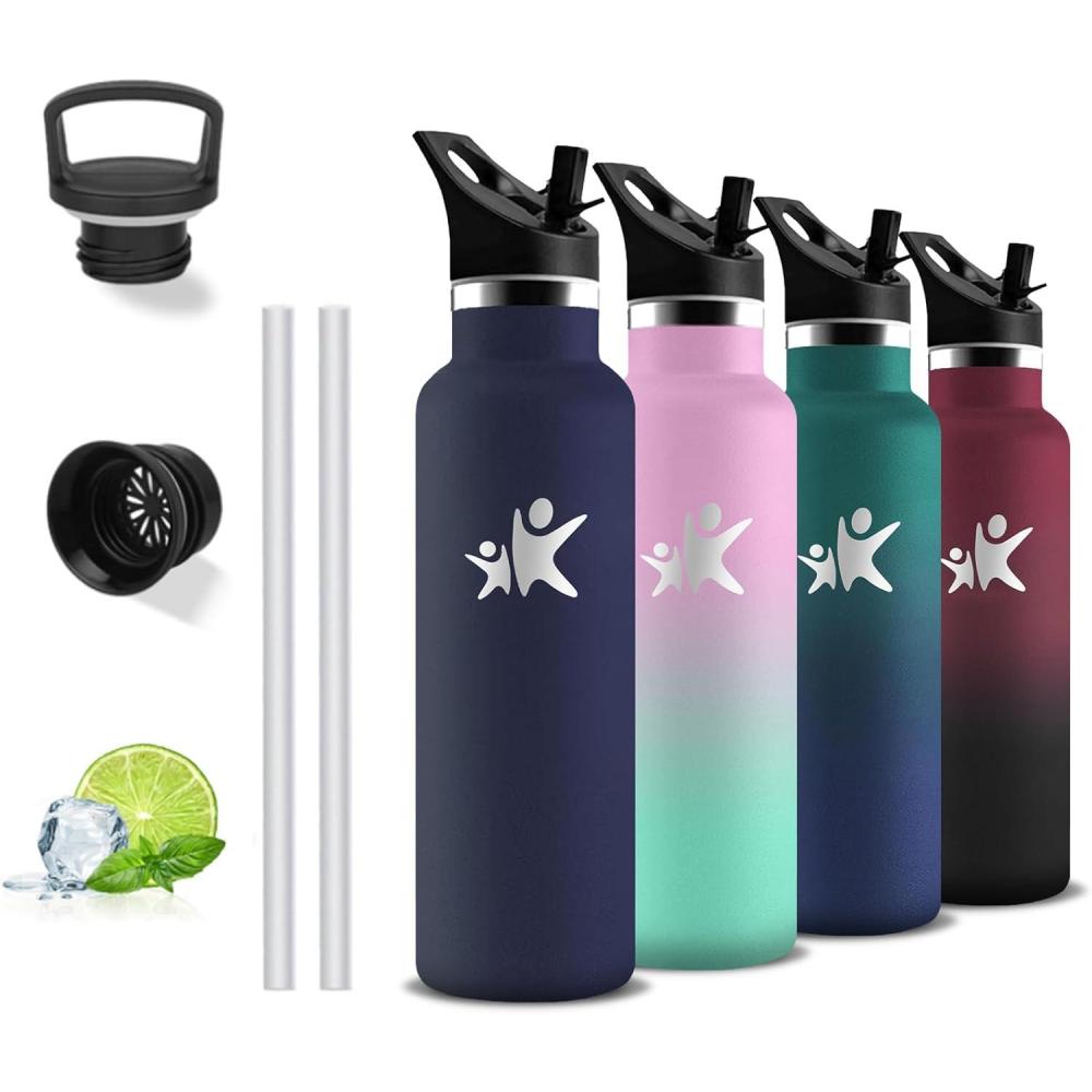 image:imageGourde 1l Gourde Isotherme Sans BPA Bouteille Isotherme Paille Anti Fuite Bouteille Inox Acier Inoxydable 188 Bouteille deau Double Isolation pour Randonne Camping Aptitude SportBleu Fonc