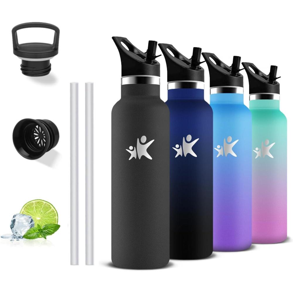 image:imageGourde 1l Gourde Isotherme Sans BPA Bouteille Isotherme Paille Anti Fuite Bouteille Inox Acier Inoxydable 188 Bouteille deau Double Isolation pour Randonne Camping Aptitude SportNoir