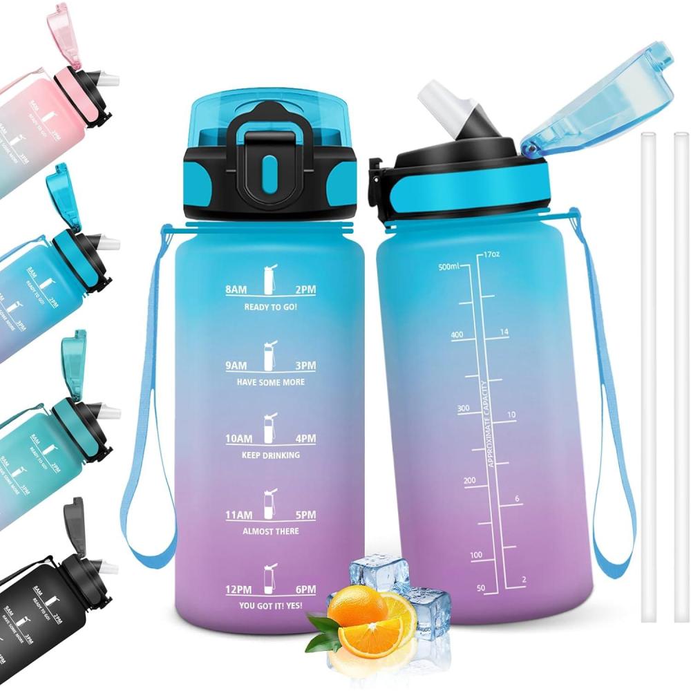 image:imageHoneyHolly Gourde 15L Bouteille Gourde Sport avec Paille Gourde Motivation avec Marqueur de Temps Bouteille deau tanche Bouteille deau pour Randonne Camping Fitness CyclismeBlu Viola 500ml