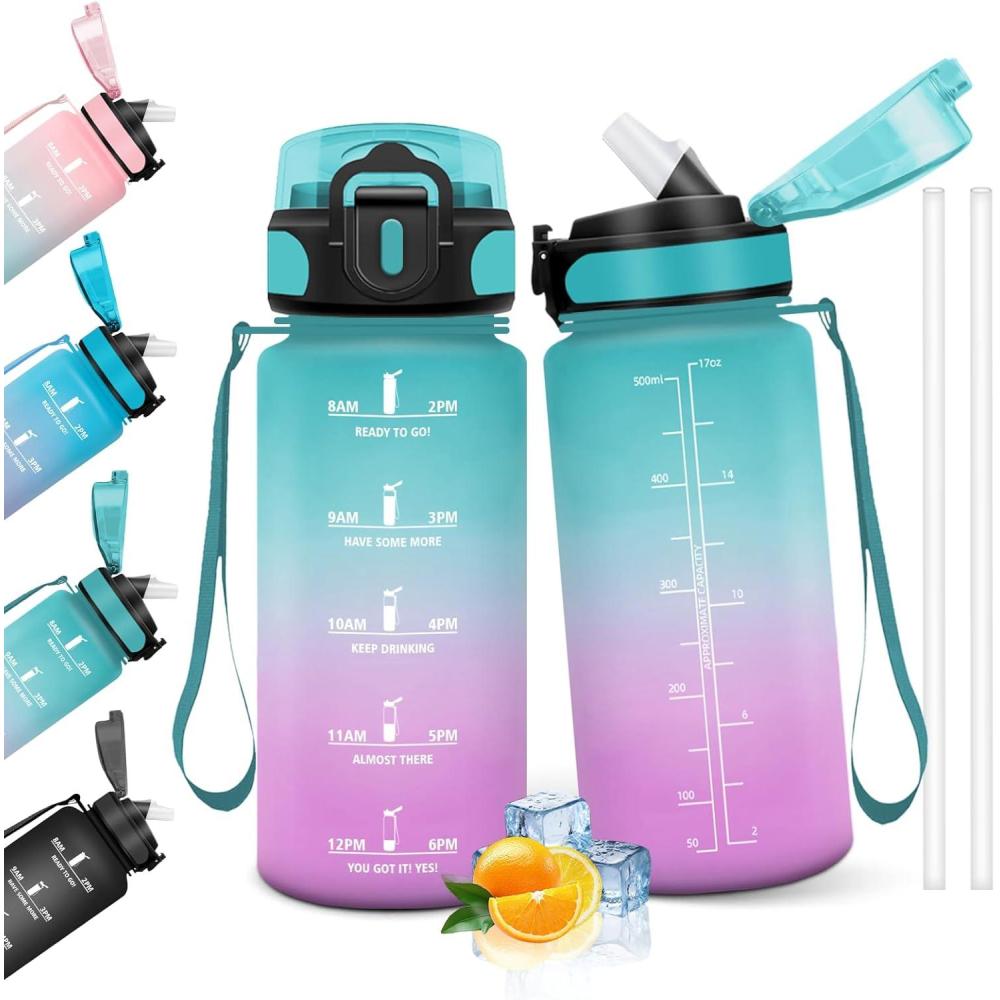 image:imageHoneyHolly Gourde 15L Bouteille Gourde Sport avec Paille Gourde Motivation avec Marqueur de Temps Bouteille deau tanche Bouteille deau pour Randonne Camping Fitness CyclismeVerde Ceramica 500ml