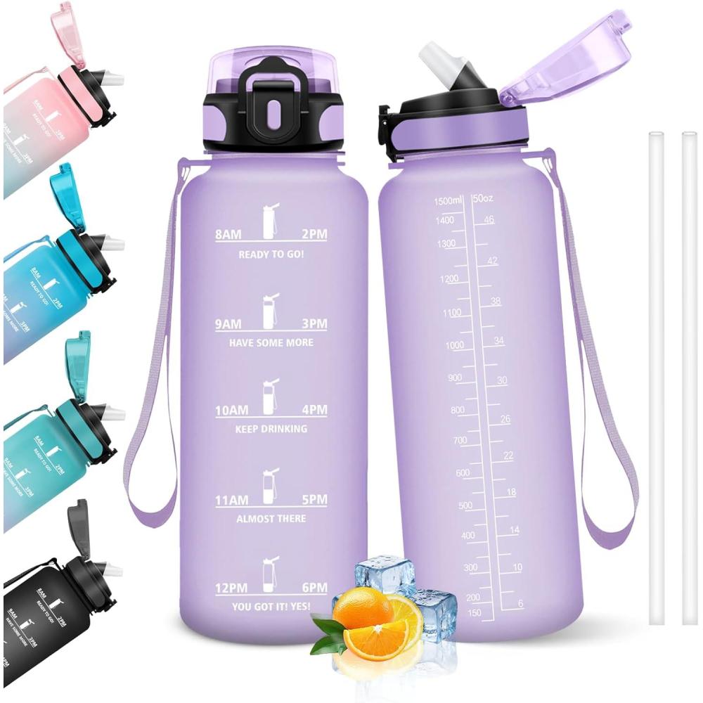 image:imageHoneyHolly Gourde 15L Bouteille Gourde Sport avec Paille Gourde Motivation avec Marqueur de Temps Bouteille deau tanche Bouteille deau pour Randonne Camping Fitness CyclismeViola Chiaro 1500m