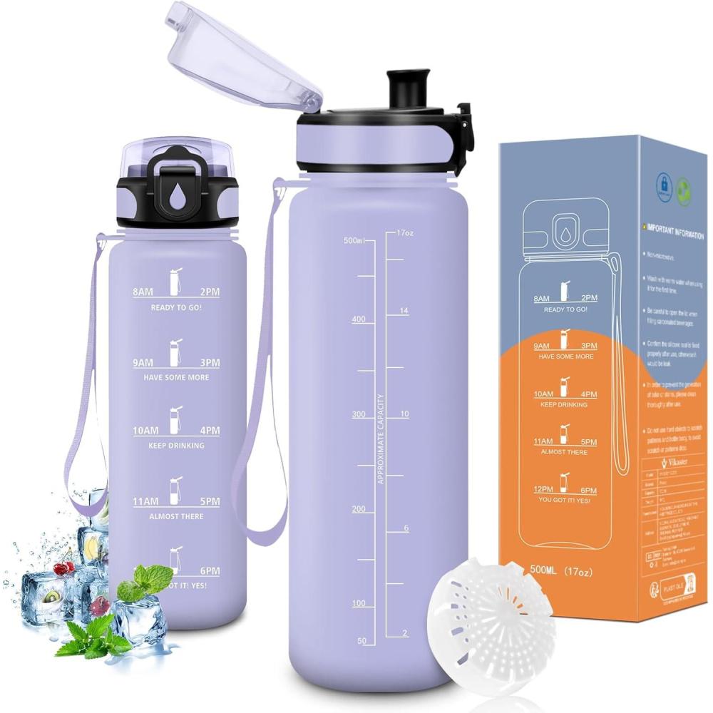 image:imageVikaster Bouteille deau Gourde 500ml1000ml1500ml sans BPA tanche ampamp Rutilisable Convient Pour la Sport Gourde Randonne Yoga Camping GymAviolet Clair