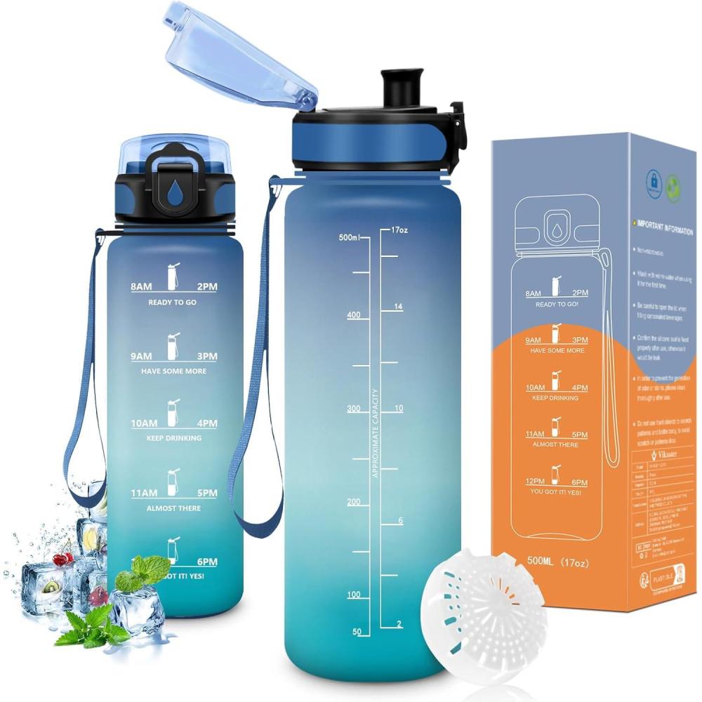 image:imageVikaster Bouteille deau Gourde 500ml1000ml1500ml sans BPA tanche ampamp Rutilisable Convient Pour la Sport Gourde Randonne Yoga Camping GymBbleu Vert