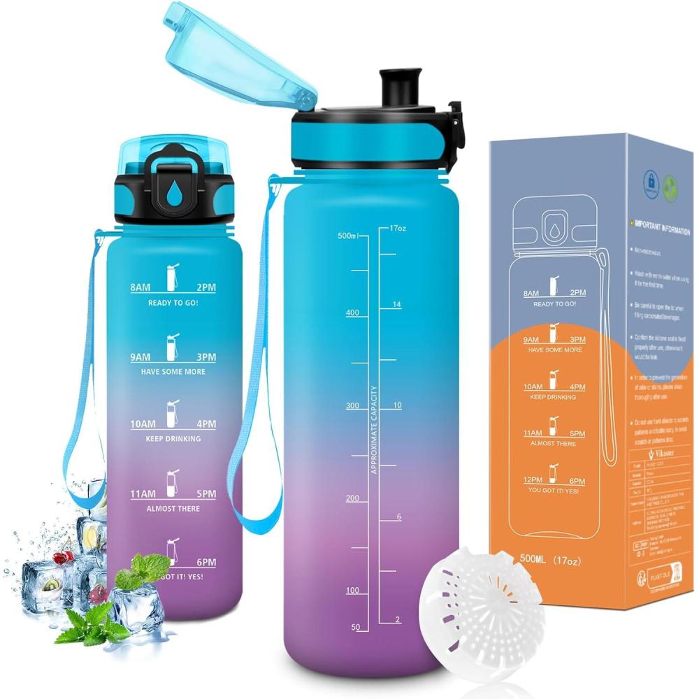 image:imageVikaster Bouteille deau Gourde 500ml1000ml1500ml sans BPA tanche ampamp Rutilisable Convient Pour la Sport Gourde Randonne Yoga Camping GymBbleu Violet