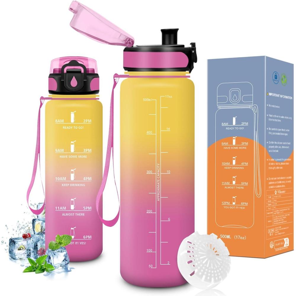 image:imageVikaster Bouteille deau Gourde 500ml1000ml1500ml sans BPA tanche ampamp Rutilisable Convient Pour la Sport Gourde Randonne Yoga Camping GymBrose Jaune
