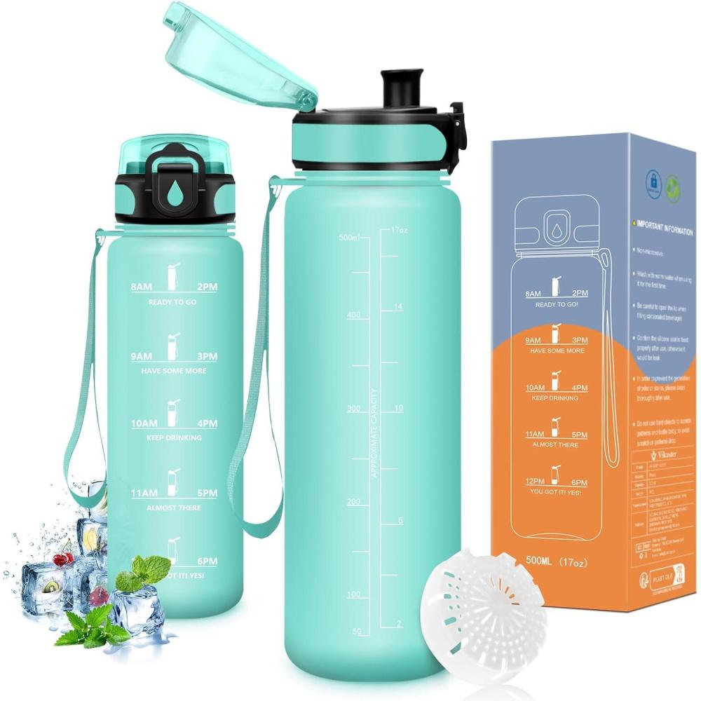 image:imageVikaster Bouteille deau Gourde 500ml1000ml1500ml sans BPA tanche ampamp Rutilisable Convient Pour la Sport Gourde Randonne Yoga Camping GymTurquoise