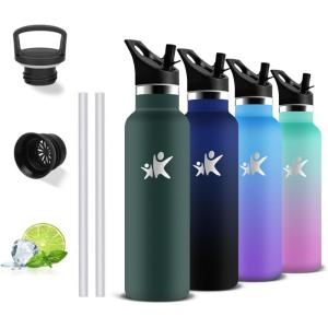 Gourde 1l, Gourde Isotherme, Sans BPA, Bouteille Isotherme Paille, Anti Fuite, Bouteille Inox, Acier Inoxydable 18/8, Bouteille d&rsquo;eau, Double Isolation, pour Randonnée, Camping, Aptitude, Sport(Vert Kaki)