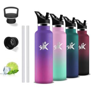 Gourde 1l, Gourde Isotherme, Sans BPA, Bouteille Isotherme Paille, Anti Fuite, Bouteille Inox, Acier Inoxydable 18/8, Bouteille d&rsquo;eau, Double Isolation, pour Randonnée, Camping, Aptitude, Sport(Violet-rose)