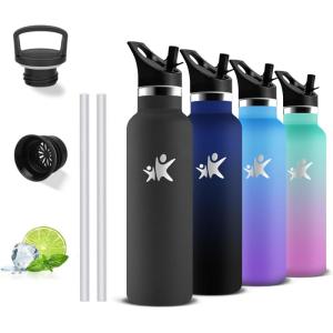 Gourde 1l, Gourde Isotherme, Sans BPA, Bouteille Isotherme Paille, Anti Fuite, Bouteille Inox, Acier Inoxydable 18/8, Bouteille d&rsquo;eau, Double Isolation, pour Randonnée, Camping, Aptitude, Sport(Noir)
