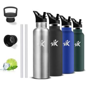 Gourde 1l, Gourde Isotherme, Sans BPA, Bouteille Isotherme Paille, Anti Fuite, Bouteille Inox, Acier Inoxydable 18/8, Bouteille d&rsquo;eau, Double Isolation, pour Randonnée, Camping, Aptitude, Sport(Inox)