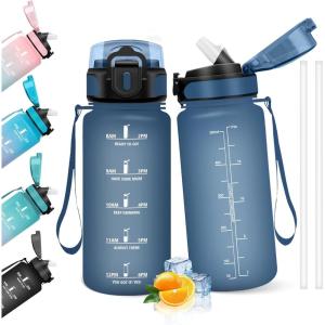 HoneyHolly Gourde, 1.5L Bouteille, Gourde Sport avec Paille, Gourde Motivation avec Marqueur de Temps, Bouteille d&rsquo;eau, Étanche, Bouteille d&rsquo;eau pour Randonnée, Camping, Fitness, Cyclisme(Blu Blu – 500ml)