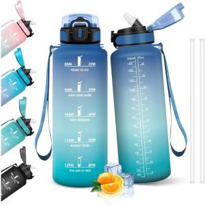 HoneyHolly Gourde, 1.5L Bouteille, Gourde Sport avec Paille, Gourde Motivation avec Marqueur de Temps, Bouteille d&rsquo;eau, Étanche, Bouteille d&rsquo;eau pour Randonnée, Camping, Fitness, Cyclisme(Blu Viola – 1500ml)