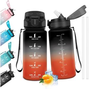 HoneyHolly Gourde, 1.5L Bouteille, Gourde Sport avec Paille, Gourde Motivation avec Marqueur de Temps, Bouteille d&rsquo;eau, Étanche, Bouteille d&rsquo;eau pour Randonnée, Camping, Fitness, Cyclisme(Nero Rosso – 500ml)