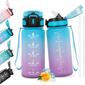 HoneyHolly Gourde, 1.5L Bouteille, Gourde Sport avec Paille, Gourde Motivation avec Marqueur de Temps, Bouteille d&rsquo;eau, Étanche, Bouteille d&rsquo;eau pour Randonnée, Camping, Fitness, Cyclisme(Blu Viola – 500ml)