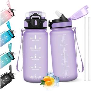 HoneyHolly Gourde, 1.5L Bouteille, Gourde Sport avec Paille, Gourde Motivation avec Marqueur de Temps, Bouteille d&rsquo;eau, Étanche, Bouteille d&rsquo;eau pour Randonnée, Camping, Fitness, Cyclisme(Viola Chiaro – 500ml)