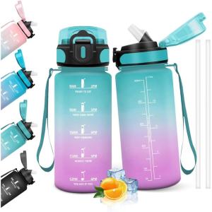 HoneyHolly Gourde, 1.5L Bouteille, Gourde Sport avec Paille, Gourde Motivation avec Marqueur de Temps, Bouteille d&rsquo;eau, Étanche, Bouteille d&rsquo;eau pour Randonnée, Camping, Fitness, Cyclisme(Verde Ceramica – 500ml)