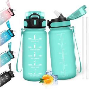 HoneyHolly Gourde, 1.5L Bouteille, Gourde Sport avec Paille, Gourde Motivation avec Marqueur de Temps, Bouteille d&rsquo;eau, Étanche, Bouteille d&rsquo;eau pour Randonnée, Camping, Fitness, Cyclisme(Blu Verde – 500ml)