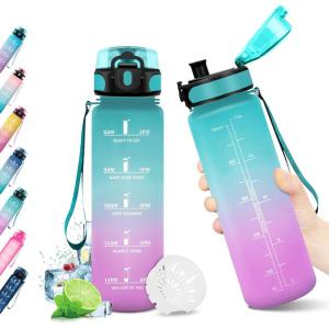 KollyKolla Gourde 1.5L, Gourde Sport, Bouteille Gym, Étanche & Réutilisable, Bouteille d&rsquo;eau avec Marqueur de Temps, Gourdes Graduée pour 1 Journee, sans BPA, l&rsquo;école, Voyage, Camping, Randonnée(17oz-500ml | Vert + Rose Clair)