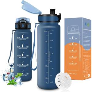 Vikaster Bouteille d&rsquo;eau, Gourde 500ml/1000ml/1500ml, sans BPA, Étanche & Réutilisable, Convient Pour la Sport, Gourde Randonnée, Yoga, Camping, Gym(A-bleu Marine Mat)