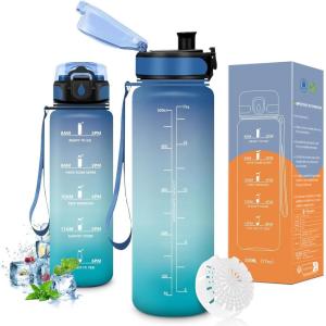 Vikaster Bouteille d&rsquo;eau, Gourde 500ml/1000ml/1500ml, sans BPA, Étanche & Réutilisable, Convient Pour la Sport, Gourde Randonnée, Yoga, Camping, Gym(B-bleu Vert)