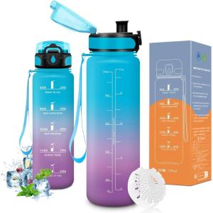 Vikaster Bouteille d&rsquo;eau, Gourde 500ml/1000ml/1500ml, sans BPA, Étanche & Réutilisable, Convient Pour la Sport, Gourde Randonnée, Yoga, Camping, Gym(B-bleu Violet)