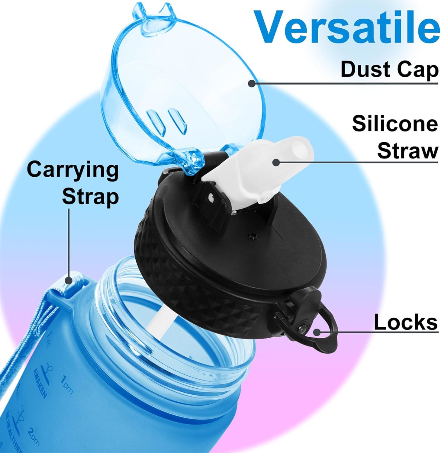 image:imageGOPPUS 1L32oz Bouteille deau avec paille Motivational tanche Boissons Bouteille avec marquages de lheure Tritan Bouteille de Sport pour lcole de Gym Grande bouteille deau pour Adulte Sans BPABleu Violet