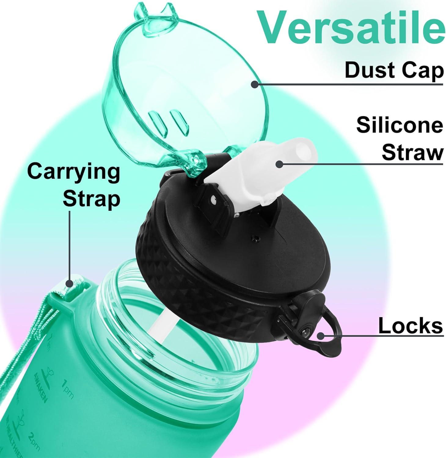 image:imageGOPPUS 1L32oz Bouteille deau avec paille Motivational tanche Boissons Bouteille avec marquages de lheure Tritan Bouteille de Sport pour lcole de Gym Grande bouteille deau pour Adulte Sans BPAVert Violet
