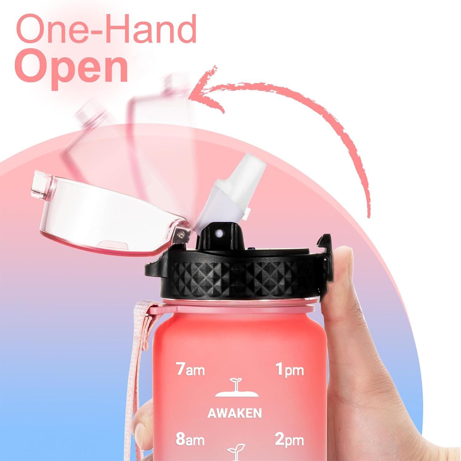 image:imageGOPPUS 1L32oz Bouteille deau avec paille Motivational tanche Boissons Bouteille avec marquages de lheure Tritan Bouteille de Sport pour lcole de Gym Grande bouteille deau pour Adulte Sans BPARose Bleu