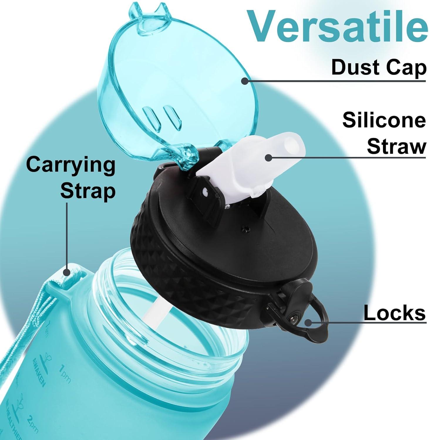 image:imageGOPPUS 1L32oz Bouteille deau avec paille Motivational tanche Boissons Bouteille avec marquages de lheure Tritan Bouteille de Sport pour lcole de Gym Grande bouteille deau pour Adulte Sans BPAVert Bleu