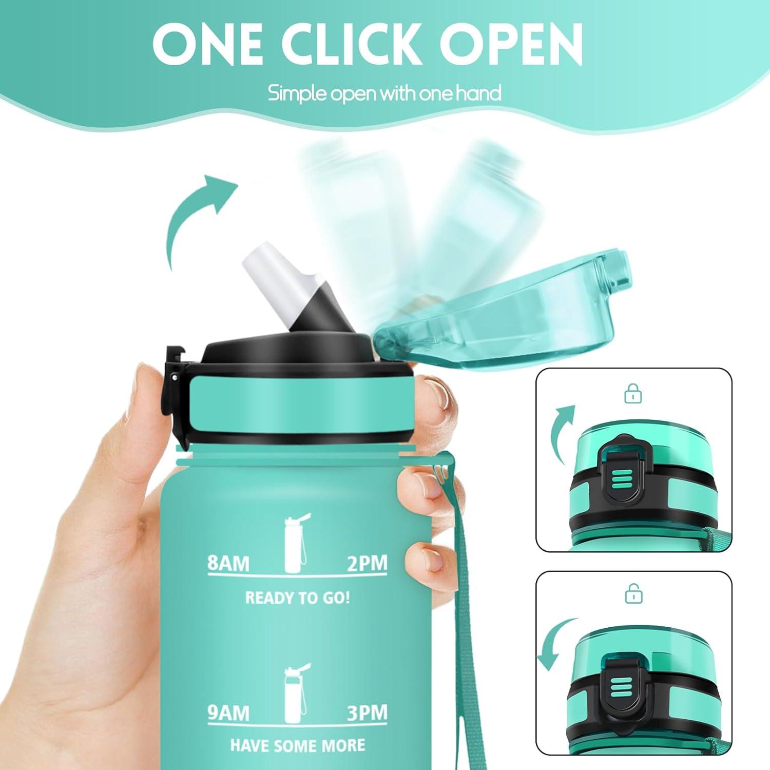 image:imageHoneyHolly Gourde 1L Gourde avec Paille Bouteille Adapte aux Boissons Gazeuses Water Bottle Paille Adulte avec Marquage du Temps tanche et sans BPA Bouteille deau pour Sport BureauBleu Vert 1000ml