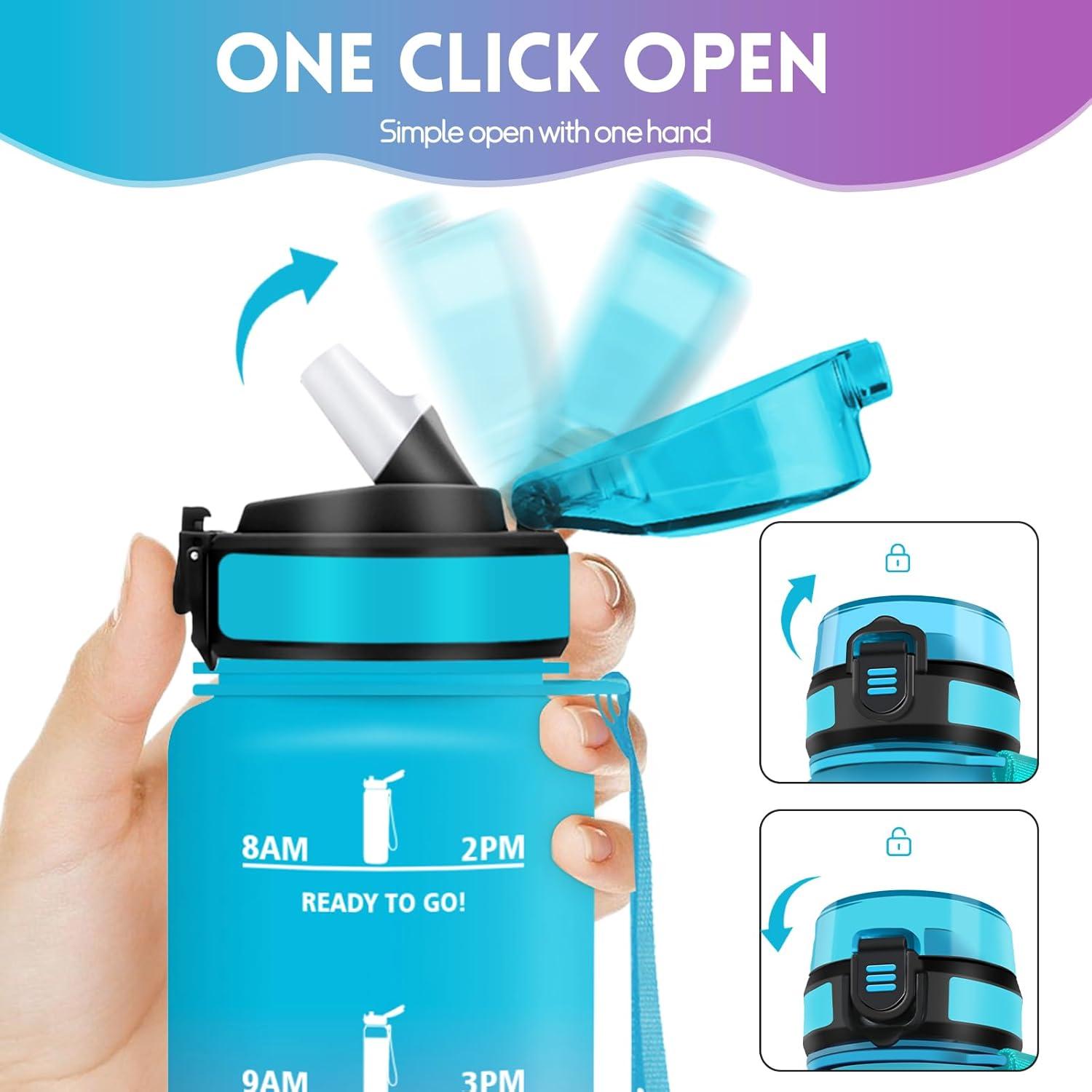 image:imageHoneyHolly Gourde 1L Gourde avec Paille Bouteille Adapte aux Boissons Gazeuses Water Bottle Paille Adulte avec Marquage du Temps tanche et sans BPA Bouteille deau pour Sport BureauBleu Violet 1500ml