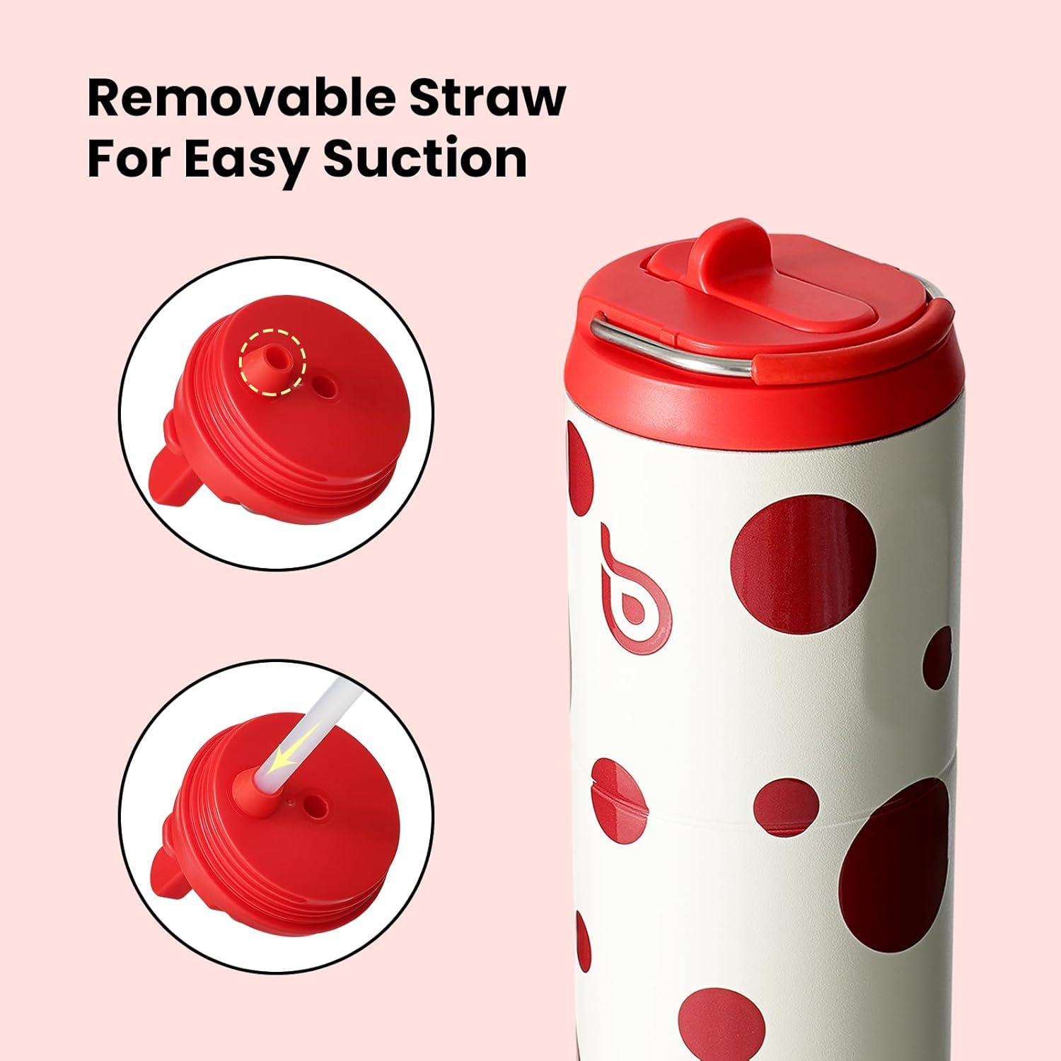 image:imageBOTTLE BOTTLE Bouteille deau isotherme de 710 ml avec couvercle paille poigne en acier inoxydable double paroi sous vide antifuite sans BPA pour sport voyage gym rose jaune bleuPolka Pop