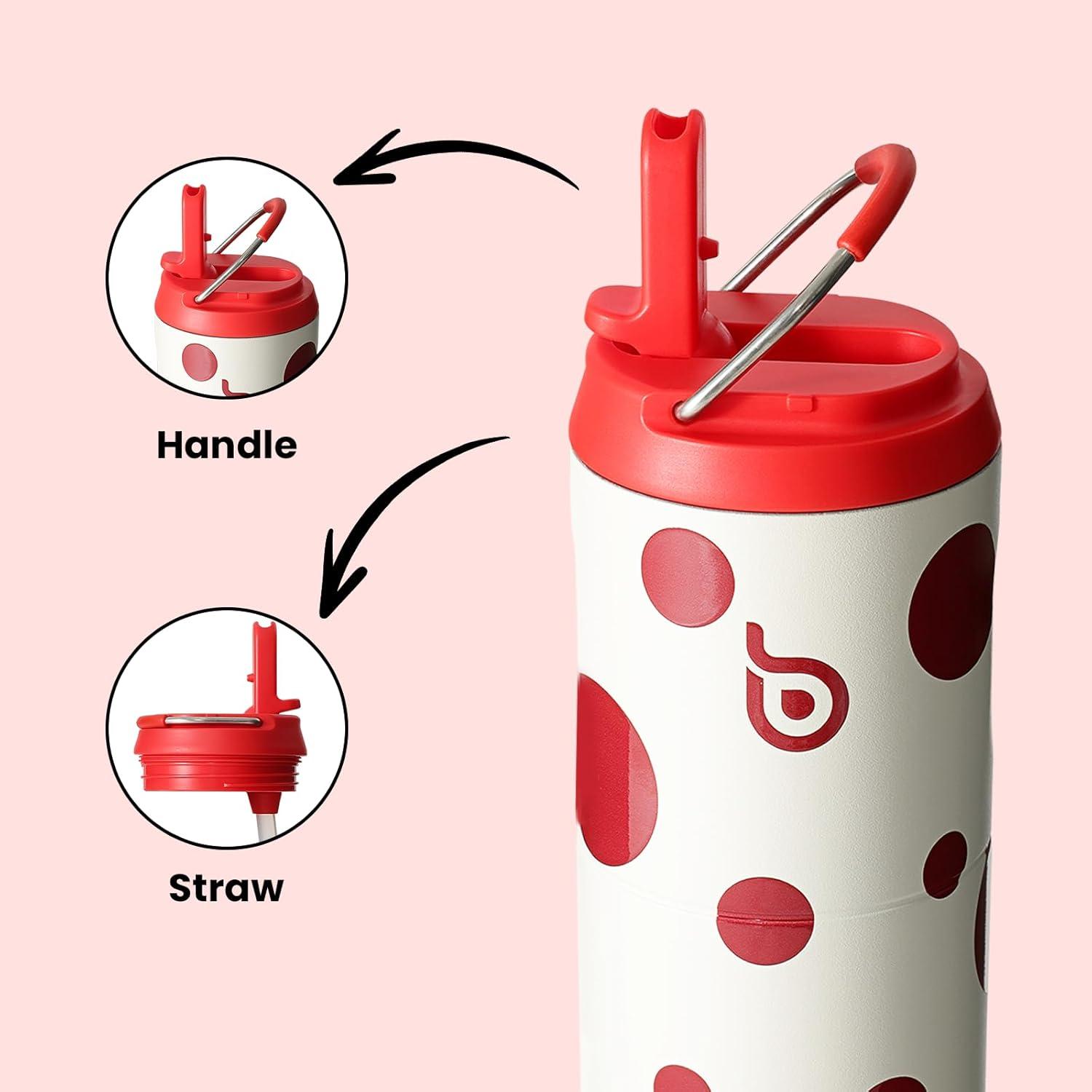 image:imageBOTTLE BOTTLE Bouteille deau isotherme de 710 ml avec couvercle paille poigne en acier inoxydable double paroi sous vide antifuite sans BPA pour sport voyage gym rose jaune bleuPolka Pop