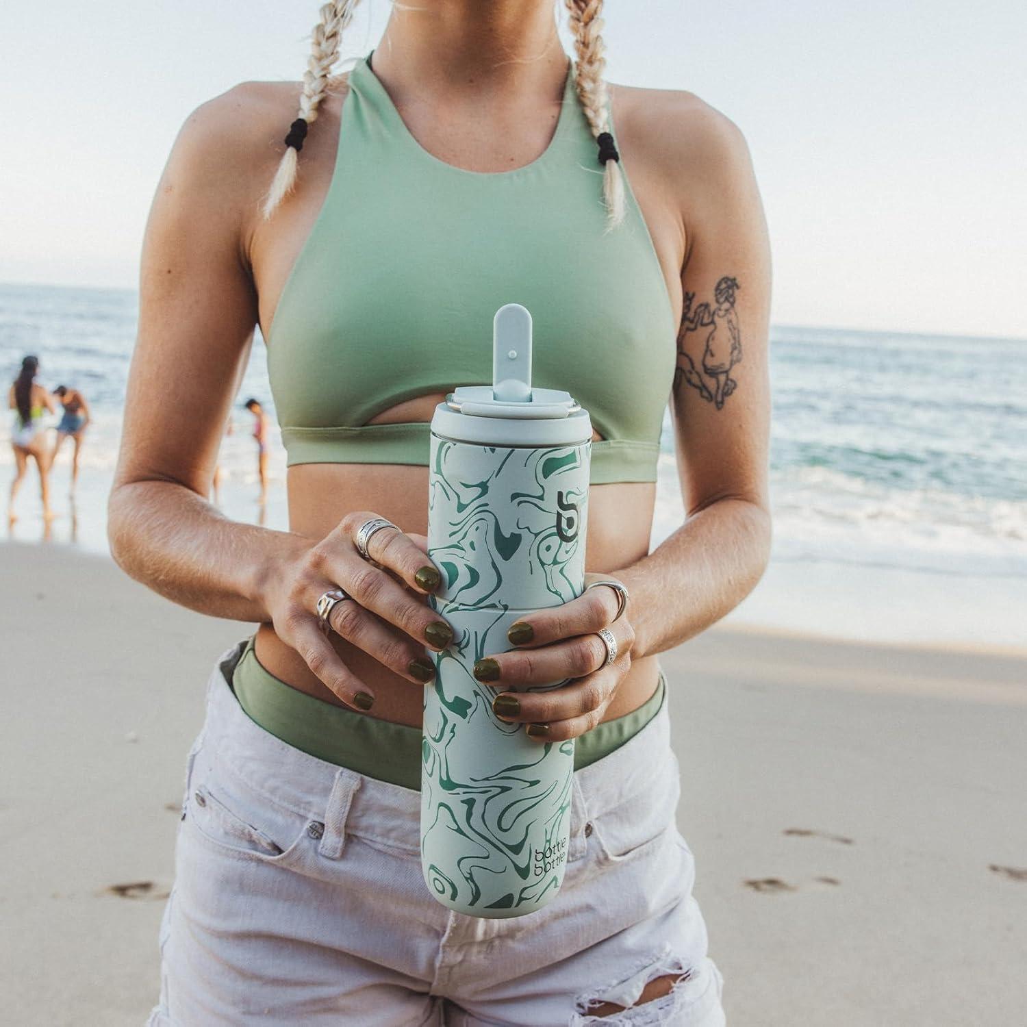 image:imageBOTTLE BOTTLE Bouteille deau isotherme de 710 ml avec couvercle paille poigne en acier inoxydable double paroi sous vide antifuite sans BPA pour sport voyage gym rose jaune bleuVert