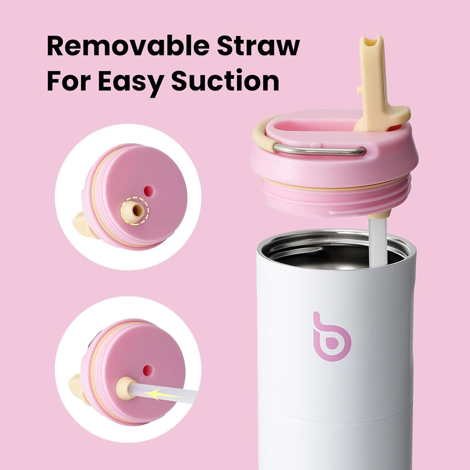 image:imageBOTTLE BOTTLE Bouteille deau isotherme de 710 ml avec couvercle paille poigne en acier inoxydable double paroi sous vide antifuite sans BPA pour sport voyage gym rose jaune bleuSnow